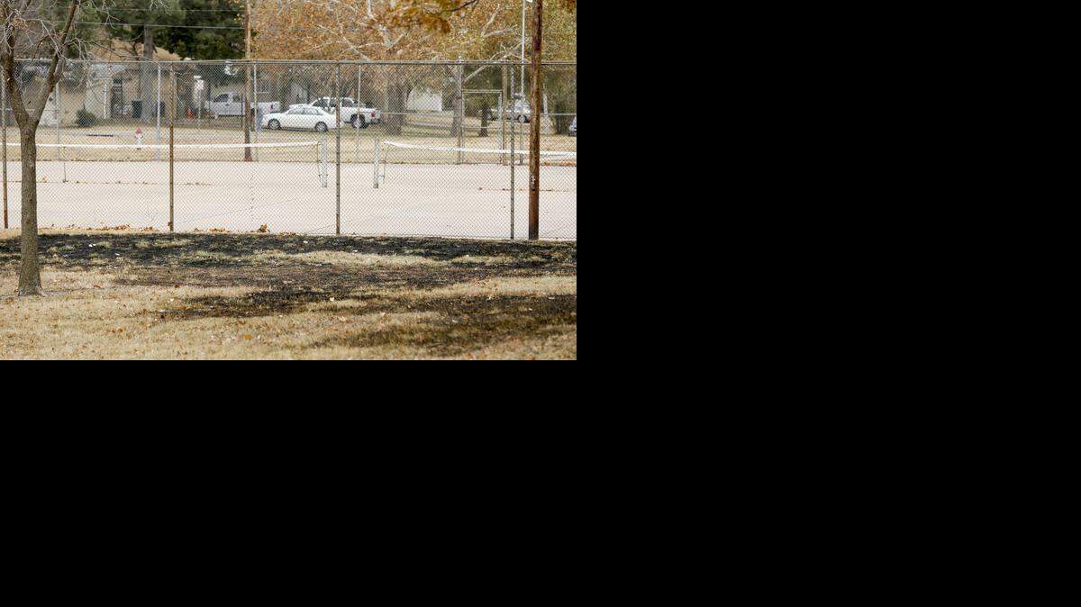 
Scorched grass marks the area where a woman was set on fire Friday night in Fairmount Park. (Nov. 15, 2014)
