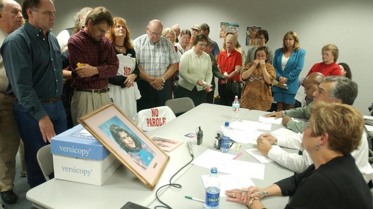 Friends and family of the Shoemakers gather before the Parole Board in 2009 to make their case on why Donald Wacker should not be granted parole. Wacker was convicted in the 1990 kidnapping and murder of 9-year-old Nancy Shoemaker. He’s eligible for parole again this year.