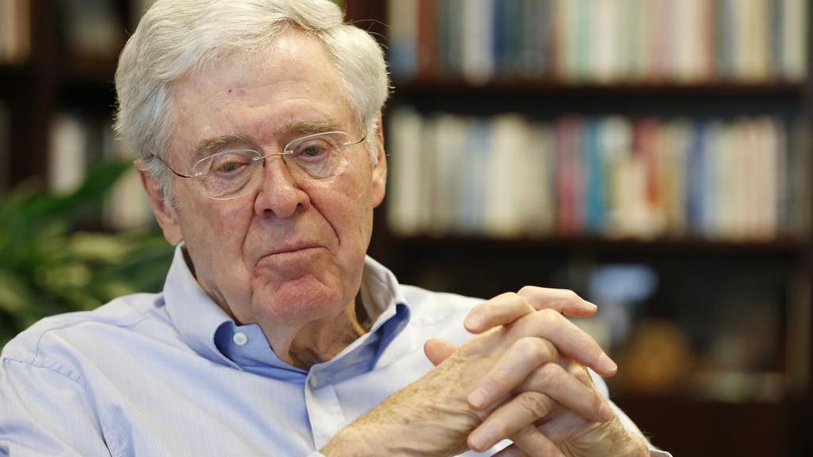 Charles Koch responds to questions during an interview at Koch Industries in Wichita on Oct. 19.