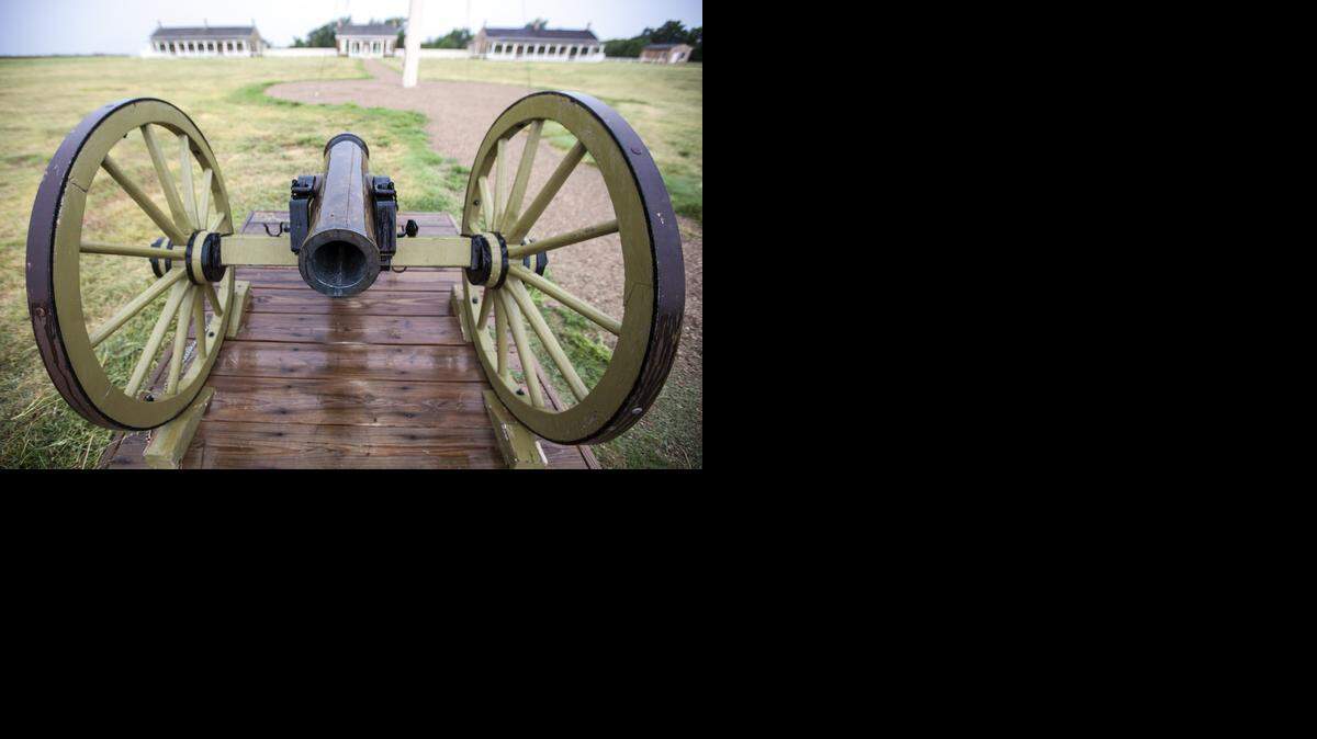 
A cannon that shot 12-pound cannon balls sits on the parade grounds of the Fort Larned National Historic Site. (Aug. 27, 2014)
