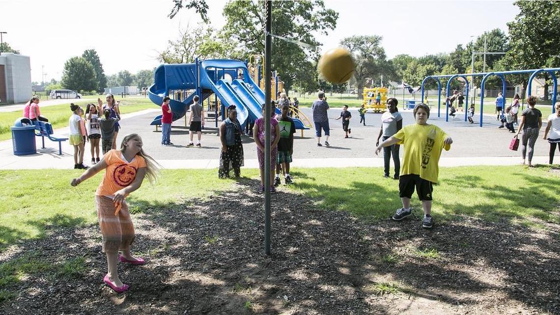 Linwood Elementary students play tetherball during recess after lunch. Pediatricians and physical education experts are urging Kansas schools to make recess a priority, with some advocating best practices that include giving children at least one 20-minute block of recess a day; holding recess directly before lunch; and more.