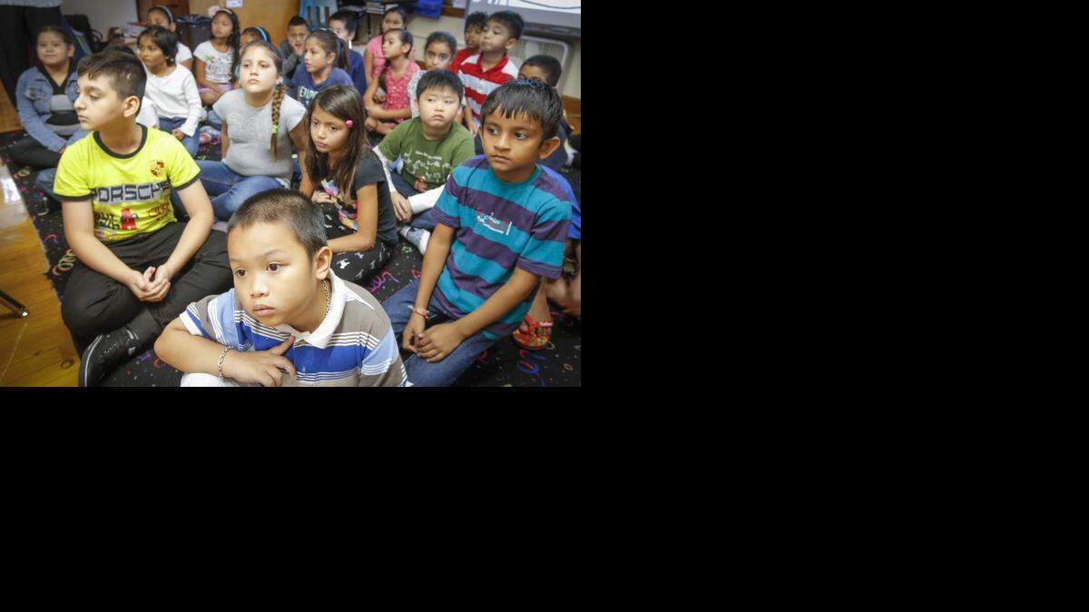 
The Newcomer class at Jefferson Elementary School has kids from all over the world, including Burma, Brazil, Mexico, Honduras, Vietnam and Iran. On Tuesday, students in the class created a classroom preamble, after a lesson about the Preamble to the U.S. Constitution.
