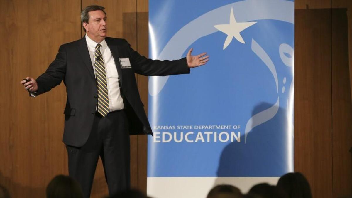 Kansas Education Commissioner Randy Watson announced a new vision for Kansas education during a speech in Wichita in 2015.