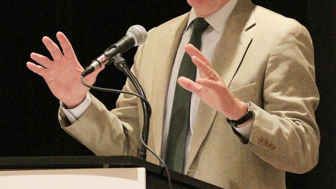 
Kansas Gov. Sam Brownback speaks to a gathering of educators at the Wichita Marriott on Tuesday morning, (Aug. 11, 2015)
