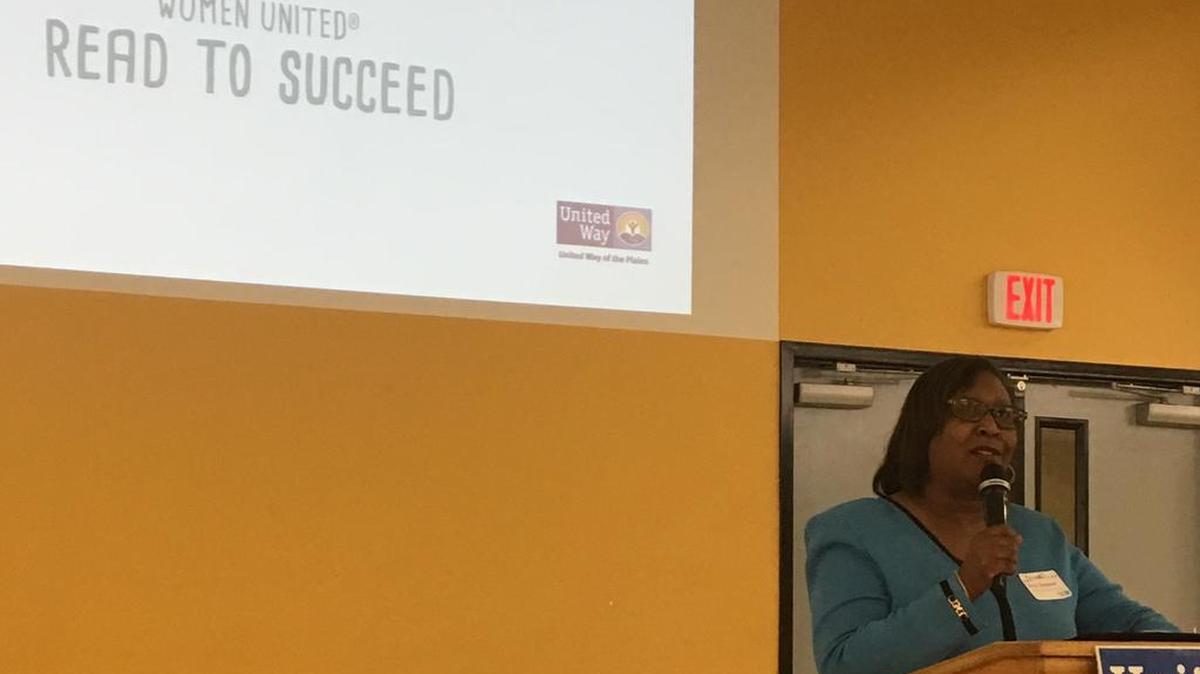 Alicia Thompson, Wichita’s superintendent-elect, thanks volunteers at a luncheon for the United Way’s Read to Succeed program.