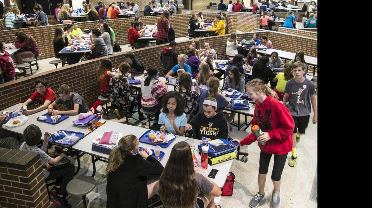 
Maize Middle School students in the lunchroom. Maize's proposed bond issue would include a $19 million addition and renovation of Maize Middle School. (May 13, 2015) 
