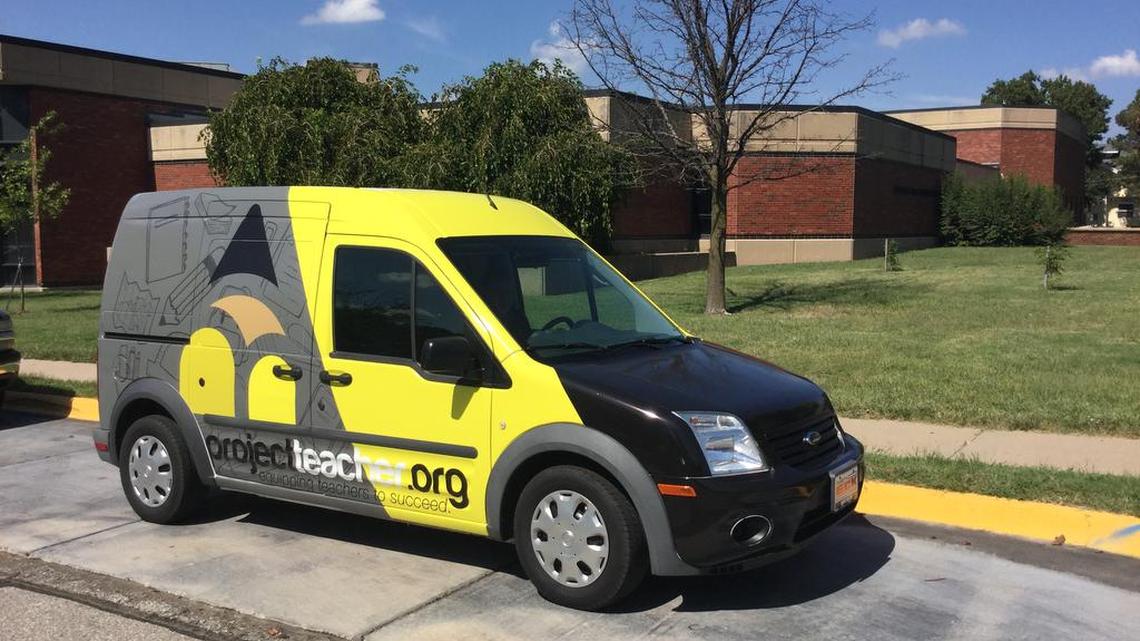 A new Project Teacher van filled with school supplies makes its first stop at Wichita’s College Hill Elementary School on Tuesday.