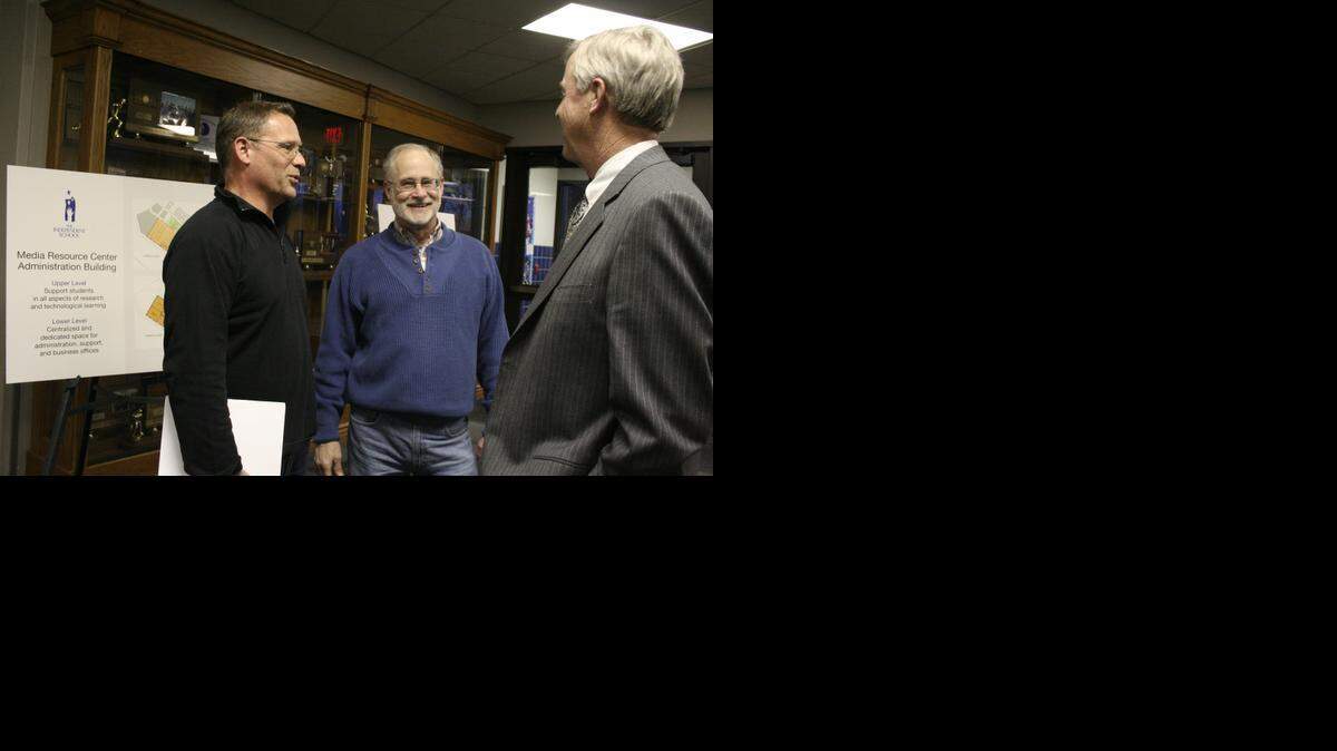 
Rolf Gunderson, John Mosley and Greg Sevier talk after a meeting announcing the launch of a multimillion-dollar capital campaign at the Independent School. (March 2013)
