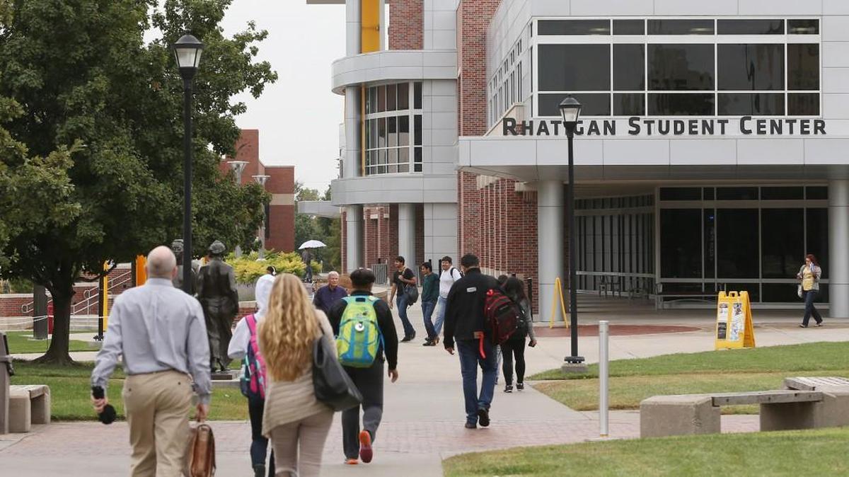 
Currently, there are no guns allowed at the Rhatigan Student Center on the campus of Wichita State University. Concealed weapons will be allowed in 2017 on campus under a new law. (Oct. 5, 2015)
