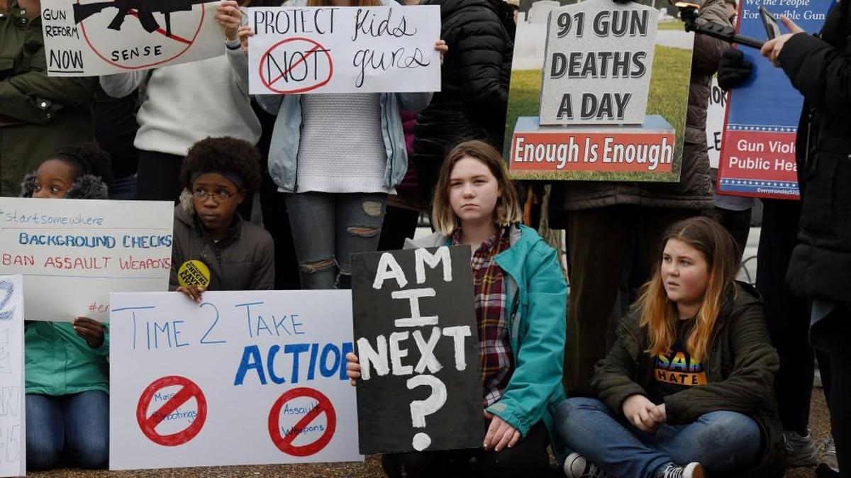 Students protest against gun violence outside of the White House just days after 17 people were killed in a shooting at a south Florida high school on Monday, February 19, 2018 in Washington, D.C.