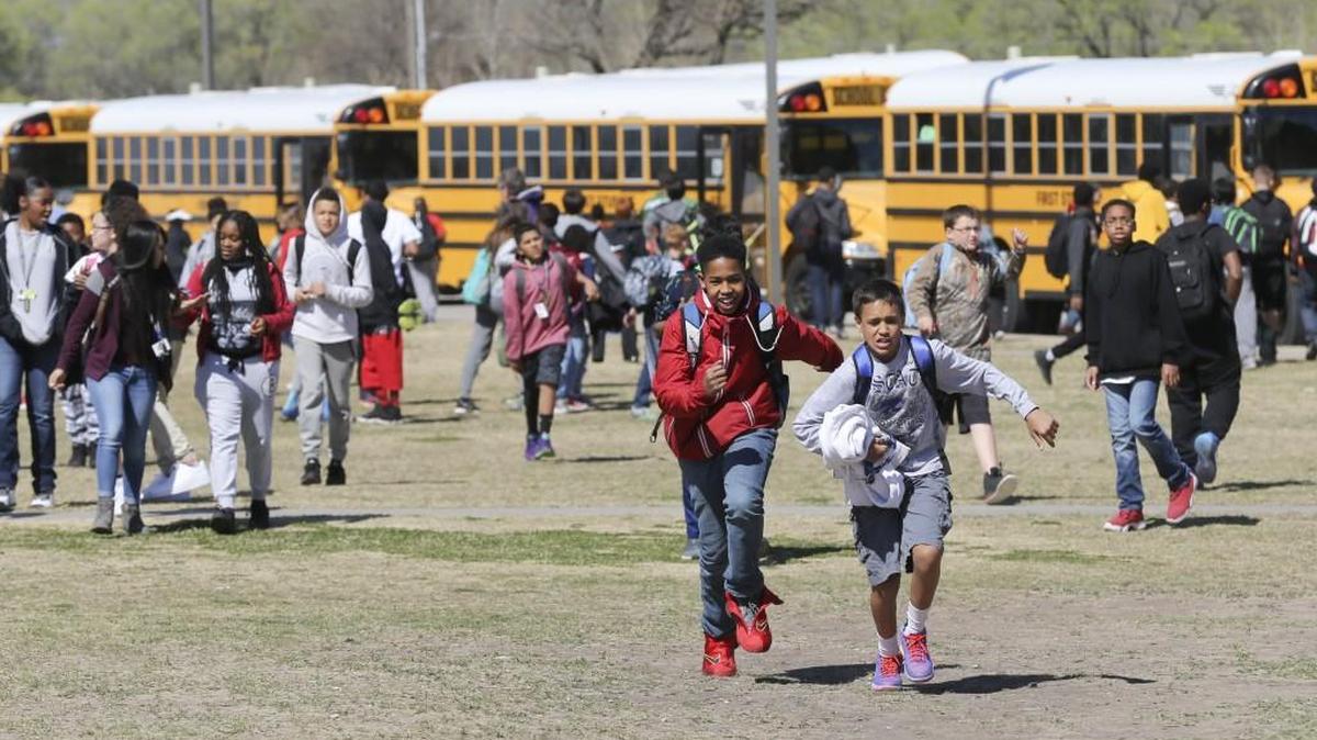 Stucky Middle School students leave school for the day earlier this year.