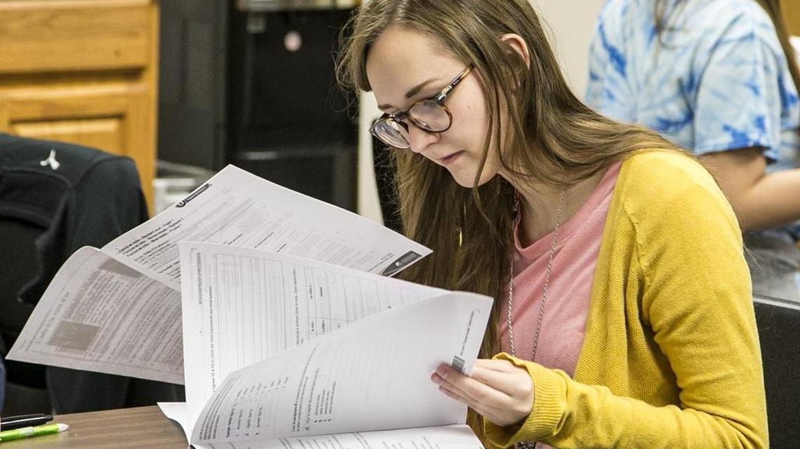 Haysville student Megan Montoya takes a mock exam on March 7, 2016.