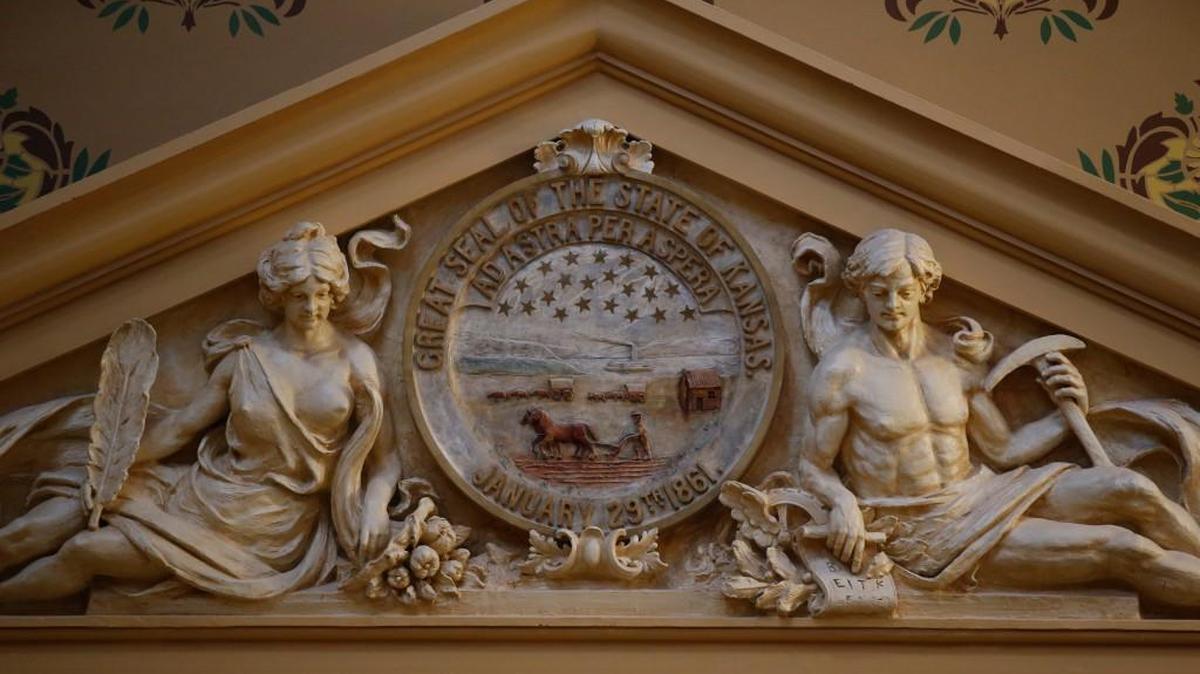 The Great Seal of Kansas in the Kansas Statehouse rotunda. (Jan. 22, 2014)