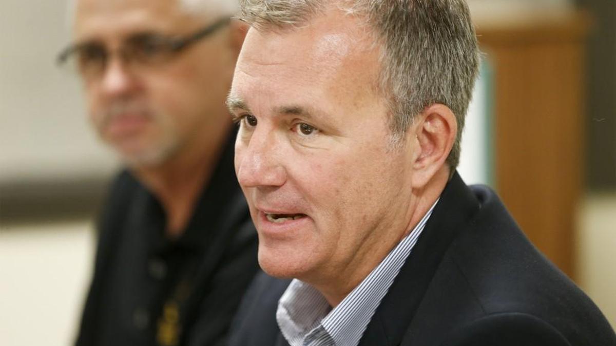 Wichita school district superintendent John Allison answers questions after a school board meeting Monday. (May 22, 2017)