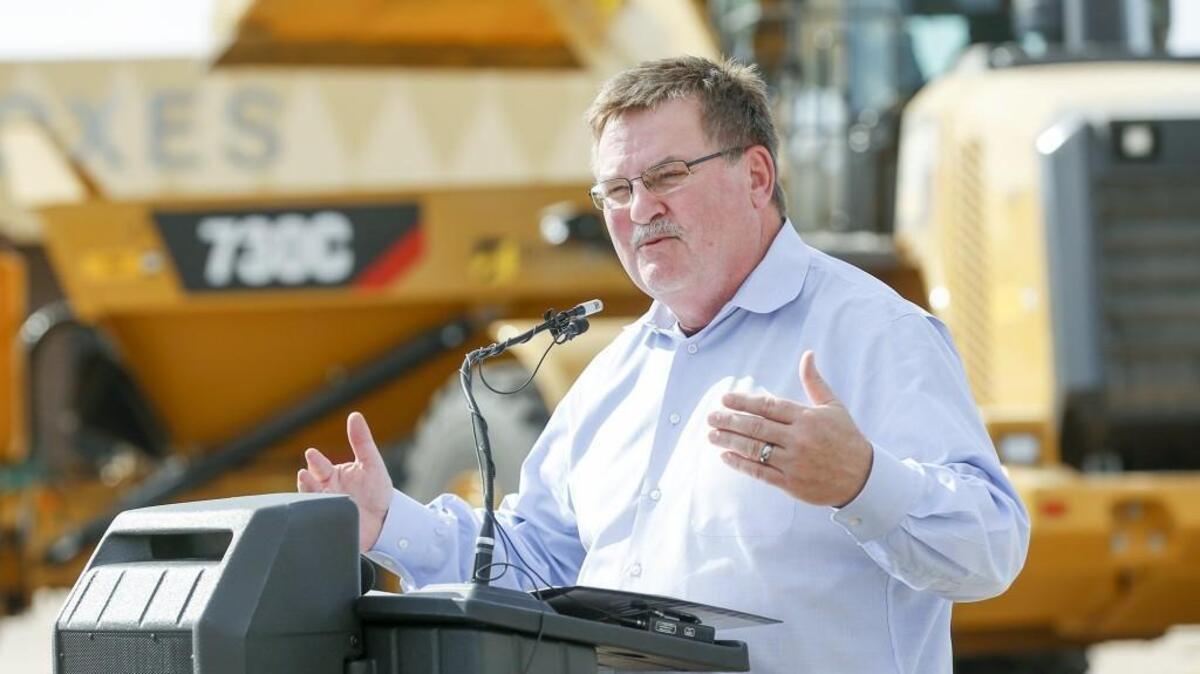 Mike King, secretary of the Kansas Department of Transportation, addresses the crowd Wednesday during a groundbreaking ceremony for the Kellogg and I-235 interchange project. (Oct. 21, 2015)
