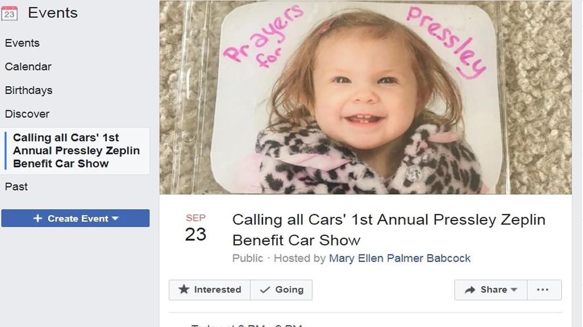 The family of Pressley Zeplin Bartonek is holding a car show on Saturday in memory of the 15-month-old girl who died after grabbing an electrified fence at a carnival last May in Wichita. A Facebook page on the event, dubbed Calling All Cars, offers more details.