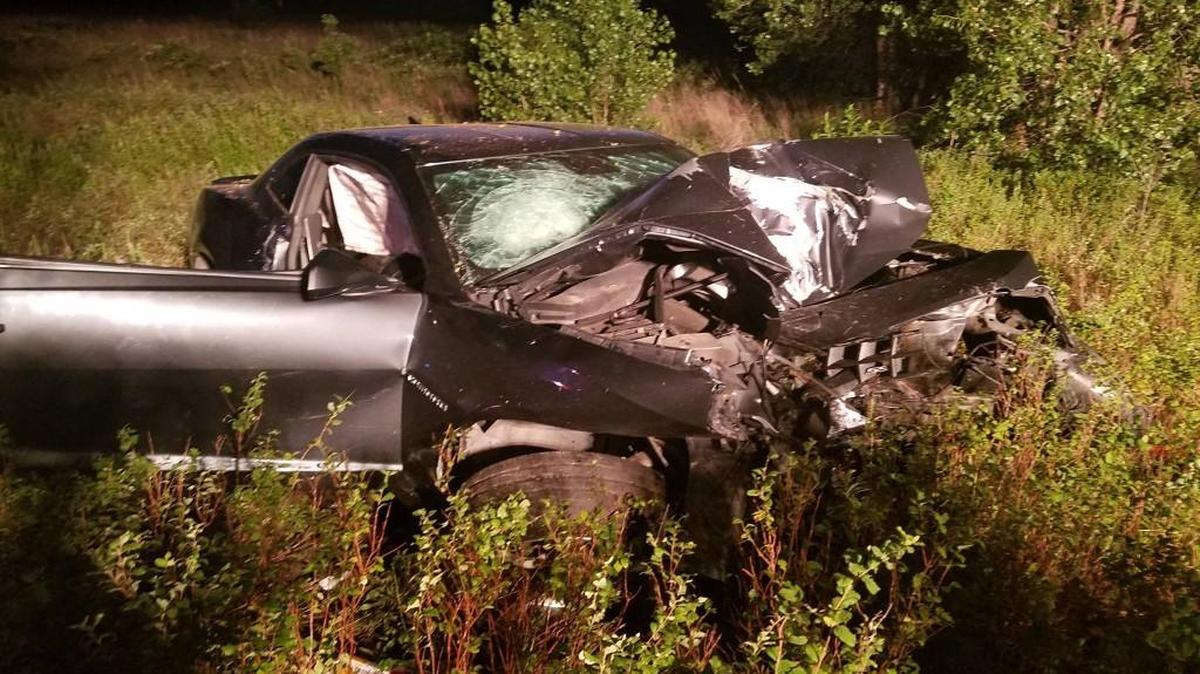 Four teens were hospitalized after this Chevrolet Camaro crashed into a tree at El Dorado Lake on Sunday evening. (June 19, 2017)