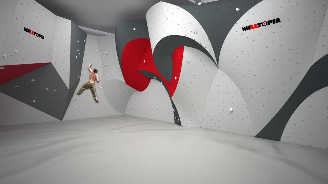 
An artist’s drawing shows the planned look for climbing walls at Bliss Bouldering and Climbing Complex, projected to open in late November.

