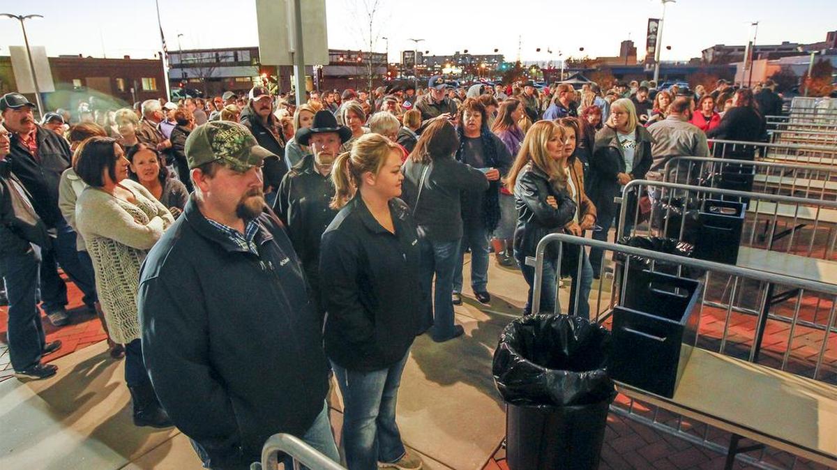 Crowds wait for the doors to open for the first of six sold-out shows at the Intrust Bank Arena Thursday. (Dec. 3, 2015)