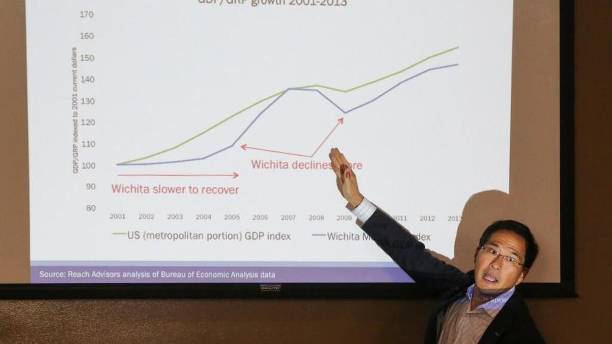 Data analyst James Chung presents an analysis of the regional economy to local business and community leaders in September.