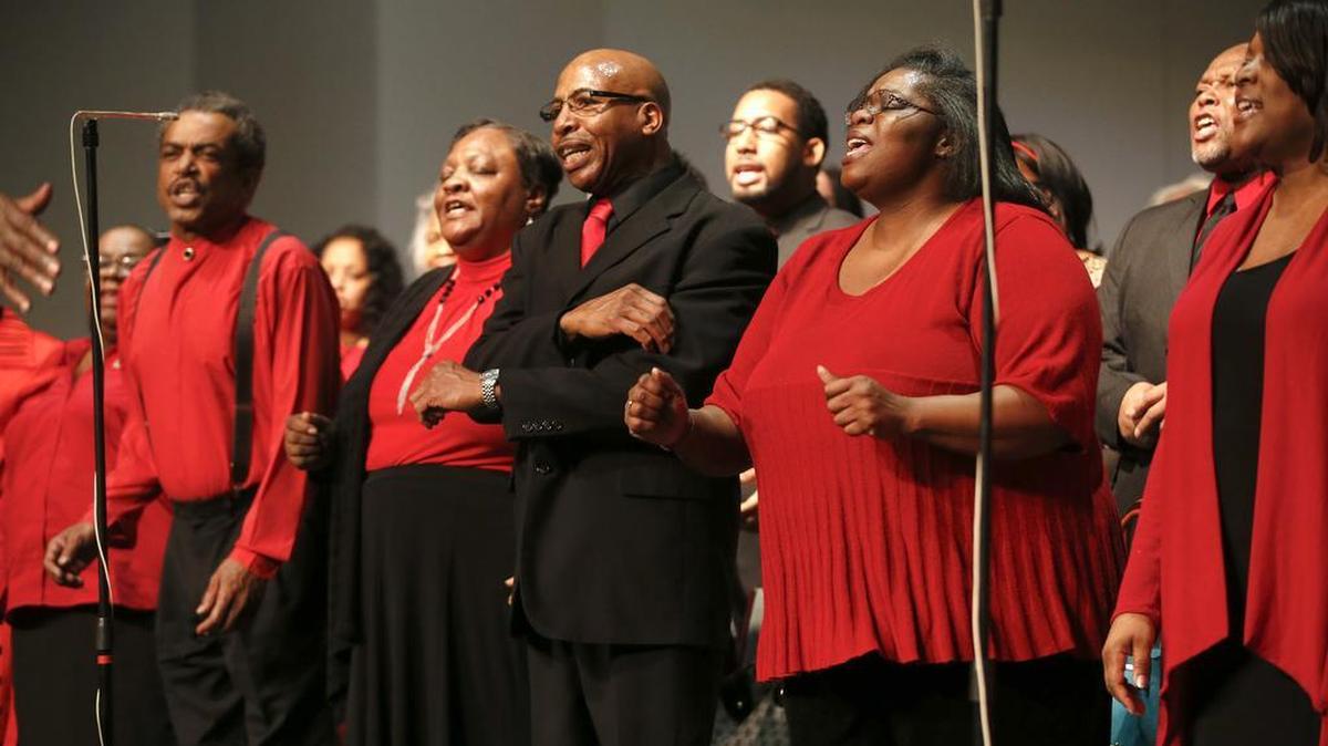 The 2014 MLK Celebration Choir sings during the annual Martin Luther King Jr. worship celebration at Wichita State University’s Hughes Metropolitan Complex. (Jan. 20, 2014)