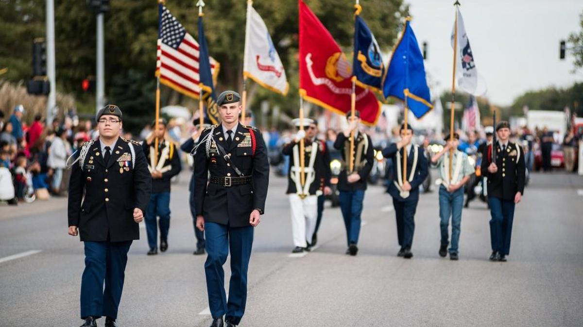 Members of the ROTC march in a parade in Wichita to honor veterans. (Nov. 5, 2016)