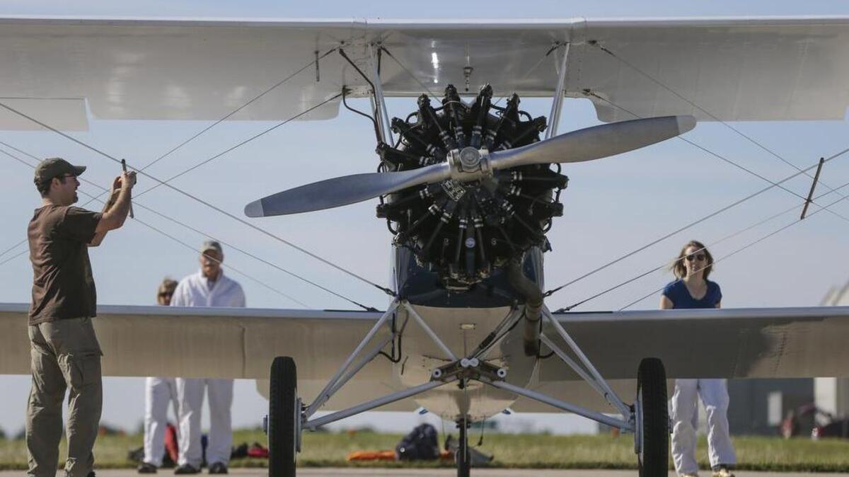 A vintage Travel Air plane sits on display at Jabara Airport in 2015. This weekend more than 20 owners and pilots of Travel Air aircraft are flying their nearly century-old aircraft to Wichita for a homecoming and centennial celebration.