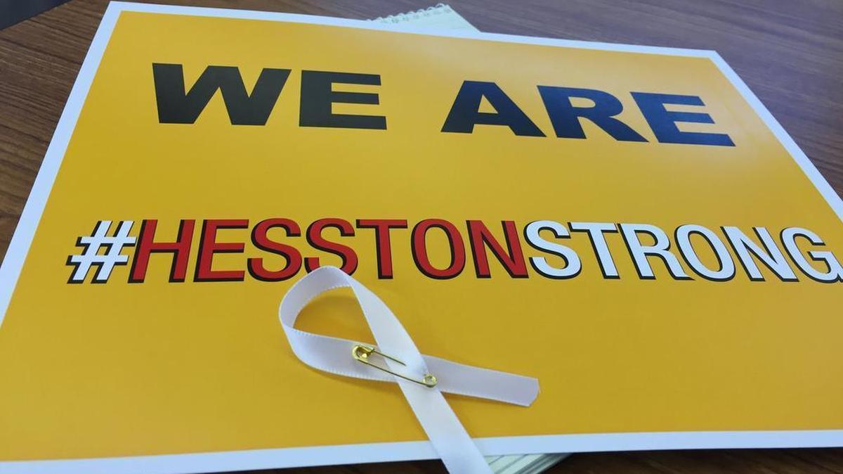 Hesston residents are displaying #Hesston Strong signs at their homes, on business marquees and on Facebook pages.