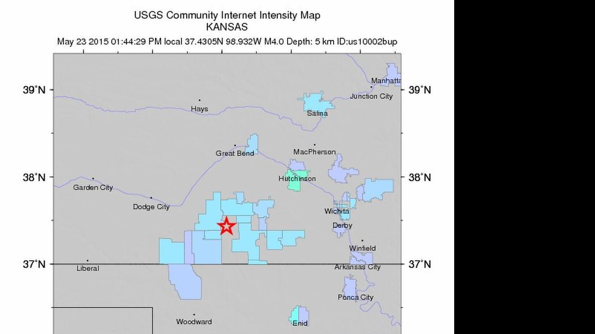 
A map showing how far away respondents felt a May 23 earthquake.
