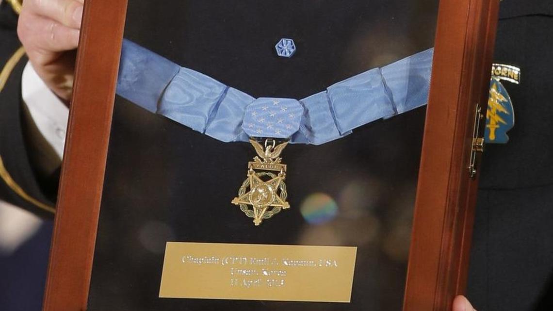 This Medal of Honor was presented to Ray Kapaun by President Barack Obama during a White House ceremony in April 2013. Ray Kapaun is the nephew of Father Emil Kapaun, an Army Chaplain who died in a North Korean prisoner of war camp in 1951. Emil Kapaun, from Pilsen, was awarded the medal posthumously for bravery on the battlefield and for his action as a prisoner of war.