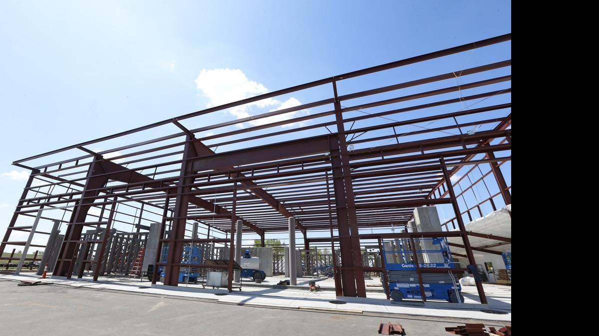
Giant security gates and chutes are part of the elephant house under construction as part of the Elephants of the Zambezi River Valley exhibit at the Sedgwick County Zoo. (April 29, 2015)
