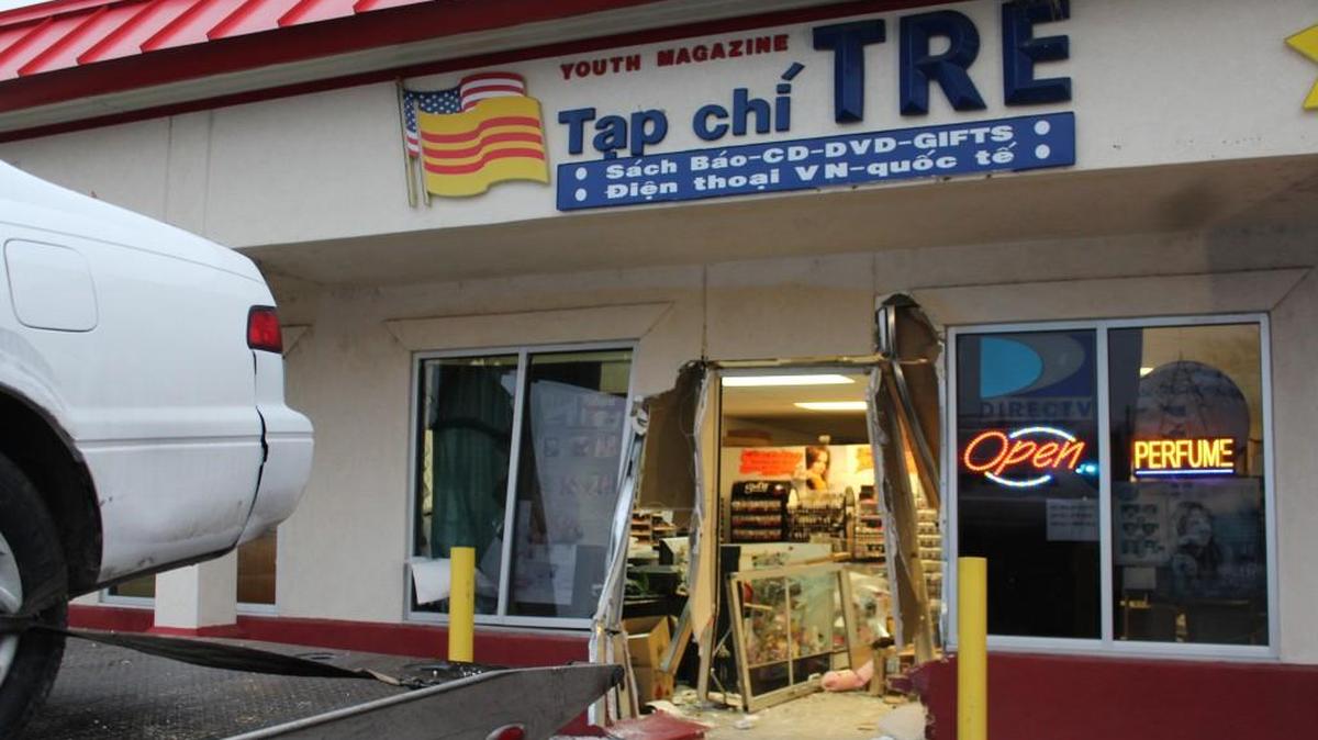 A Wichita fire inspector estimated damage at the Kansas Barber and Beauty Supply at “easily $10,000” after a car backed through the doors Wednesday. No one was hurt.