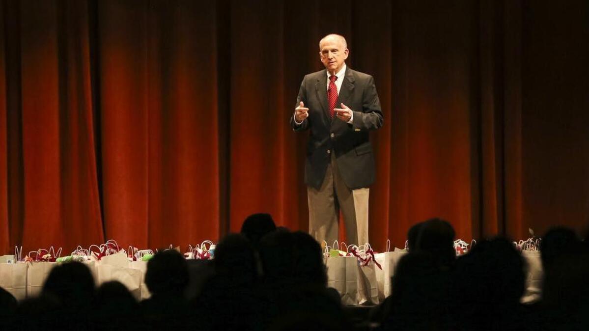 Pat Hanrahan, president of United Way of the Plains, talks about the organization’s goals at its fundraising kickoff event Thursday morning at Century II.