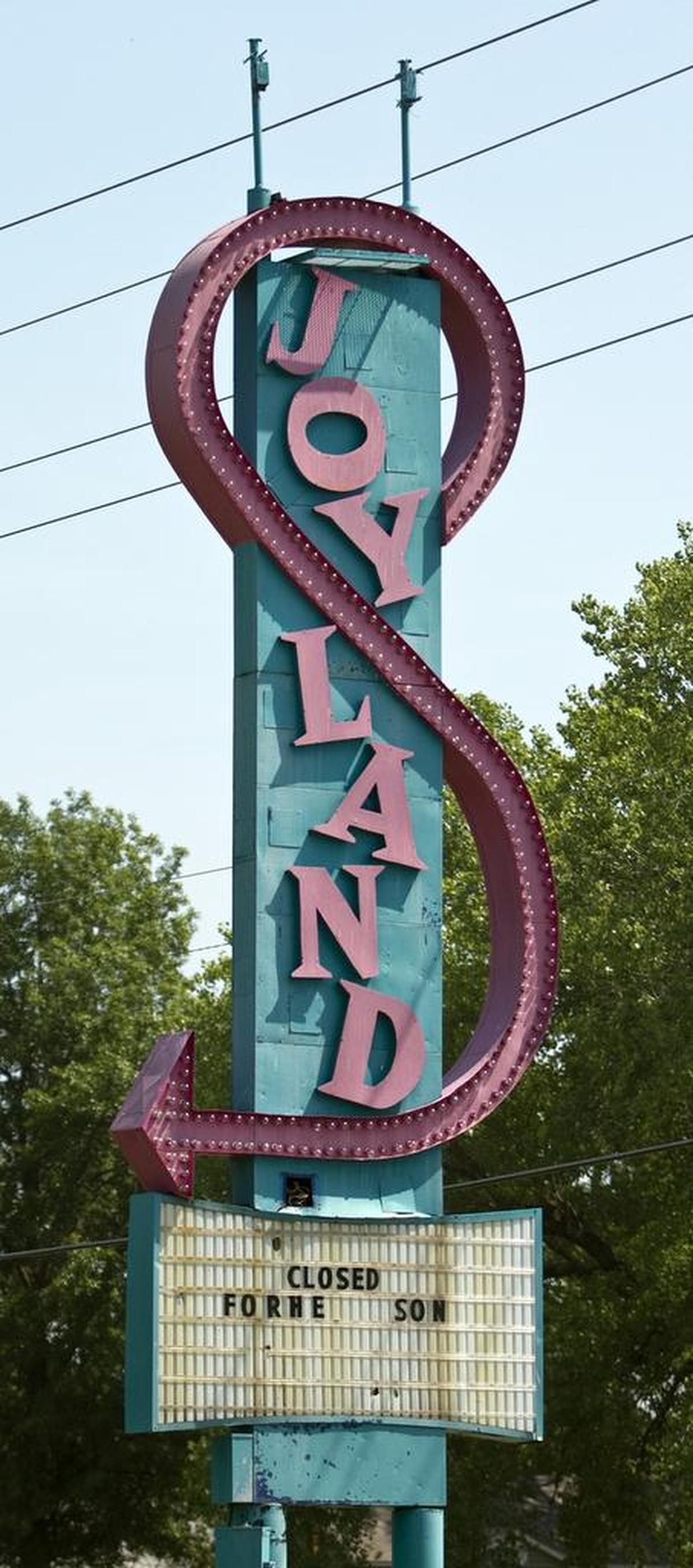 This sign greeted park customers at the entrance of Joyland on South Hillside. (June 25, 2012)