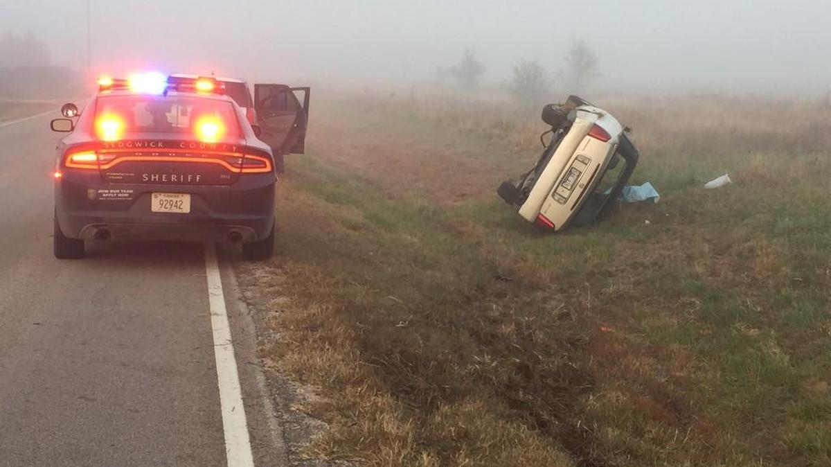 A car overturned along West 23rd Street just west of Wichita early Monday morning.