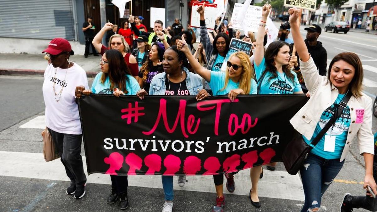 Sexual assault survivors along with their supporters at a #MeToo Survivors March against sexual abuse Sunday, Nov. 12, 2017 in Los Angeles.