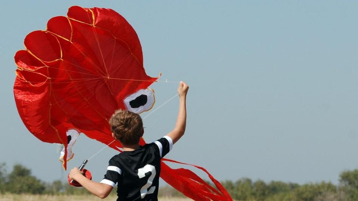 
Ridley Cole launches his squid kite at the “Come Fly a Kite” event Sunday at Chapin Park.
