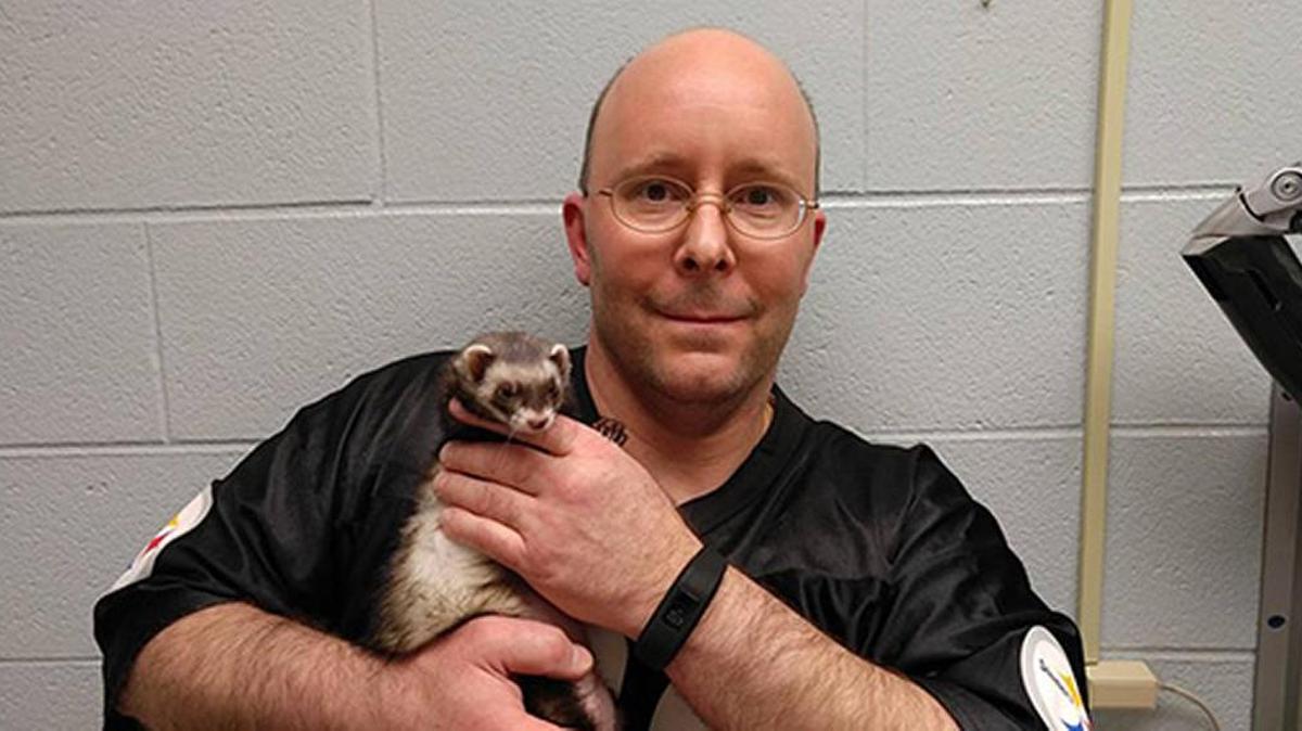 Pet owner Carl Hobi of Olathe took his ferret, Zelda, for an operation at Kansas State University in which a pacemaker was inserted into the animal.