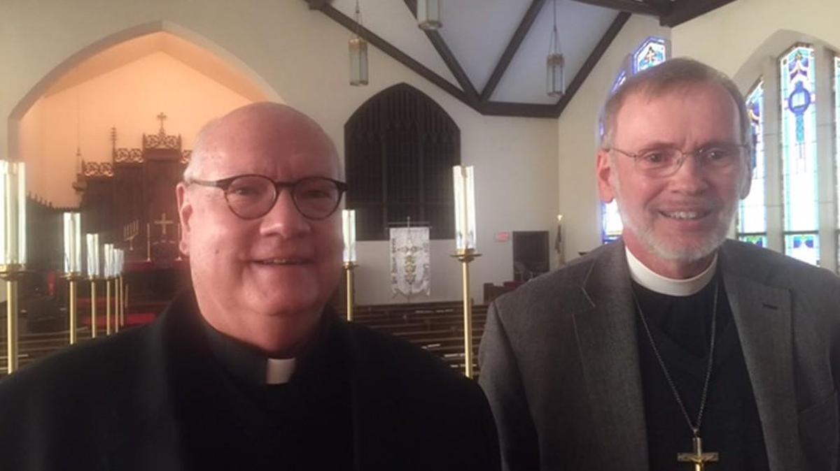 Immanuel Lutheran church celebrates having only seven ministers in 106 years. Ron Gloe, left, is the newest minister, while Alan Hoger, the previous pastor, served at the church for 14 years.