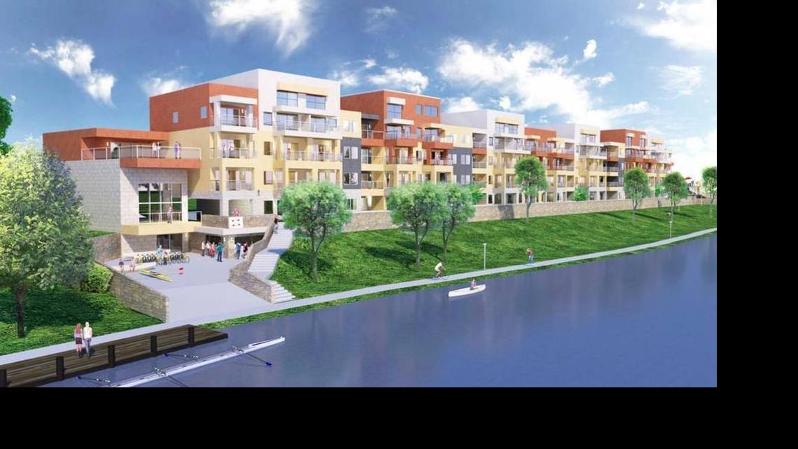 
The boat dock looking west at River Vista Residences, to be built on the west bank of the Arkansas River south of First Street.
