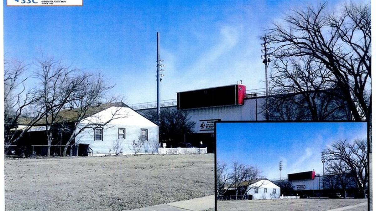These images show what the proposed cell/light tower at Friends University would look like compared to how it looks today.