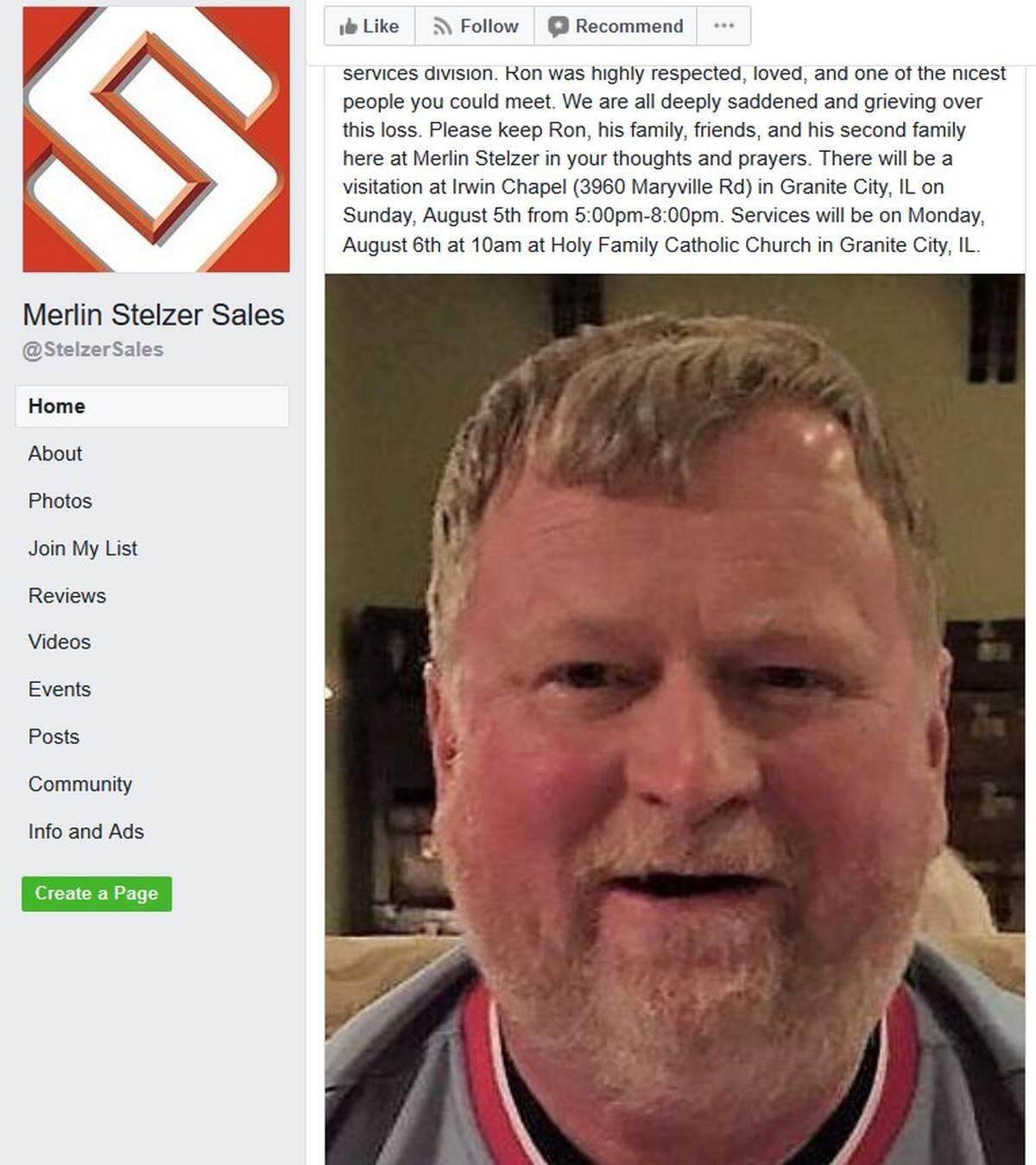 A screenshot of the Merlin Stelzer Sales Facebook page.