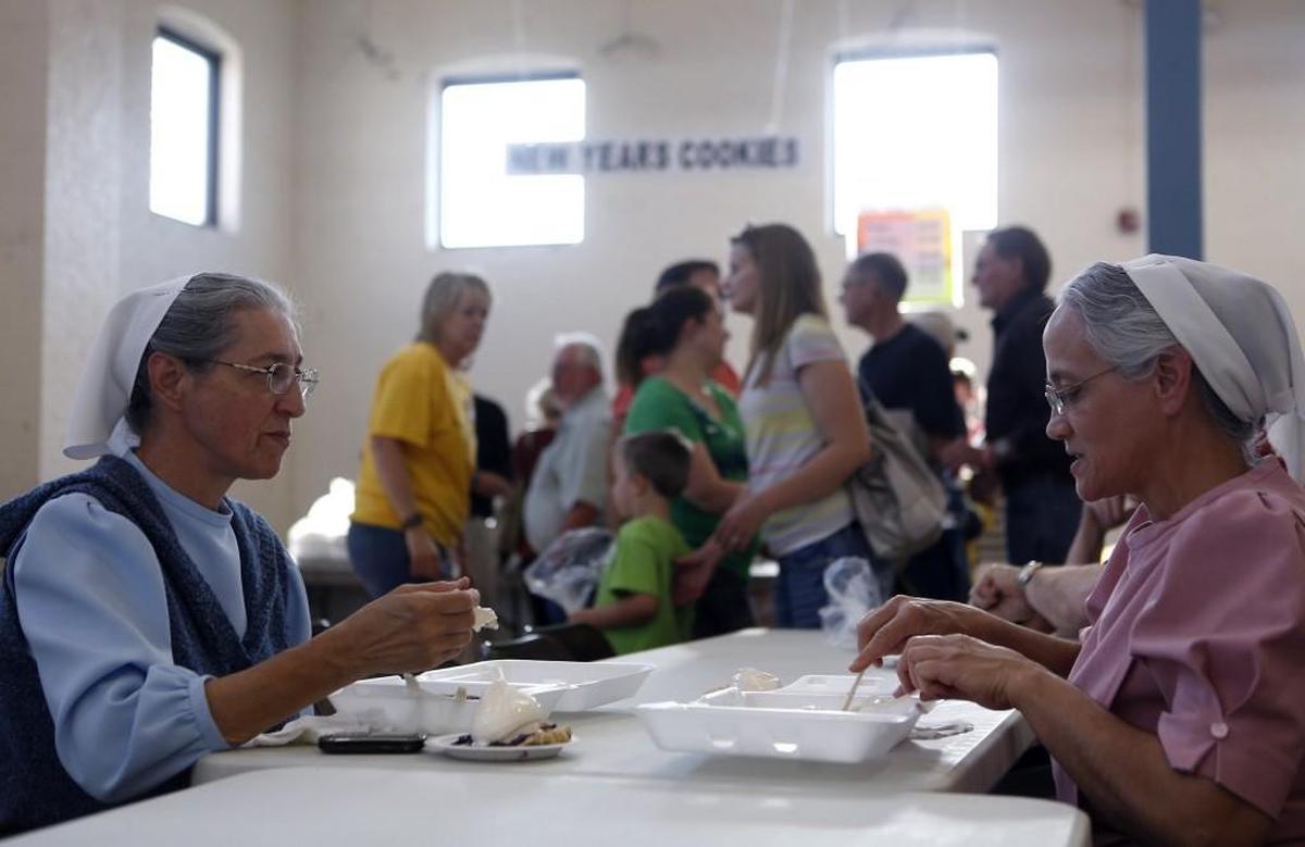 Traditional Mennonite food is part of the Kansas Mennonite Relief Sale at the Kansas State Fairgrounds.