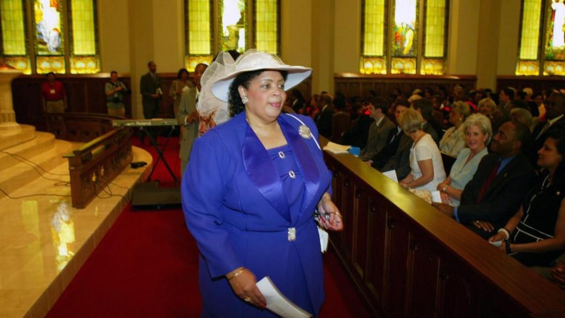 FILE -- Linda Brown at an event in Topeka, Kansas, on May 16, 2004, marking the 50th anniversary of the Supreme Court decision in Brown v. Board of Education. Brown, whose father objected when she was not allowed to attend an all-white school in her neighborhood and who thus came to symbolize one of the most transformative court proceedings in American history, the school desegregation case Brown v. Board of Education, died on March 25, 2018, in Topeka.