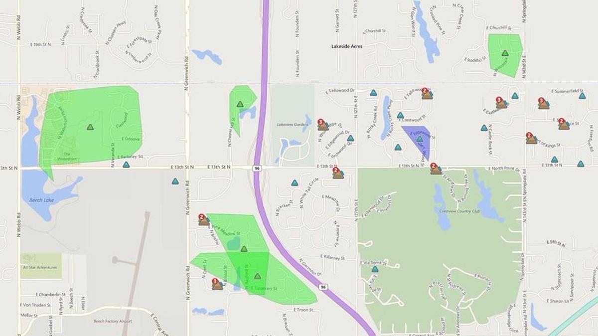 Westar Energy’s outage map as of 1 p.m. Tuesday.