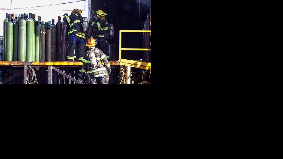 
Wichita firefighters tackle a fire at Airgas, a distributor of industrial, medical and specialty gases at 2018 S. West St. The building was quickly evacuated and no injuries were reported. (Jan. 12, 2015)
