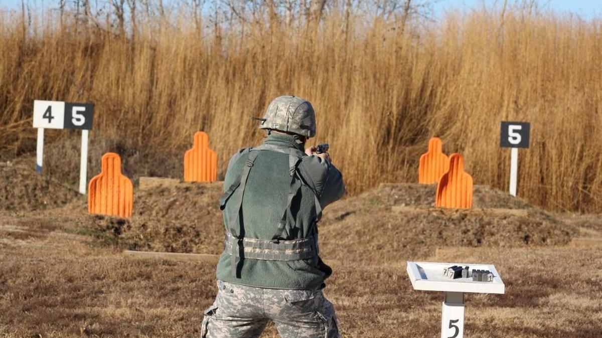 A U.S. Army reserve soldier with the 451st Expeditionary Sustainment Command receives weapons qualifications on Saturday, one of the many steps to be taken before the unit deploys to Kuwait early next year.