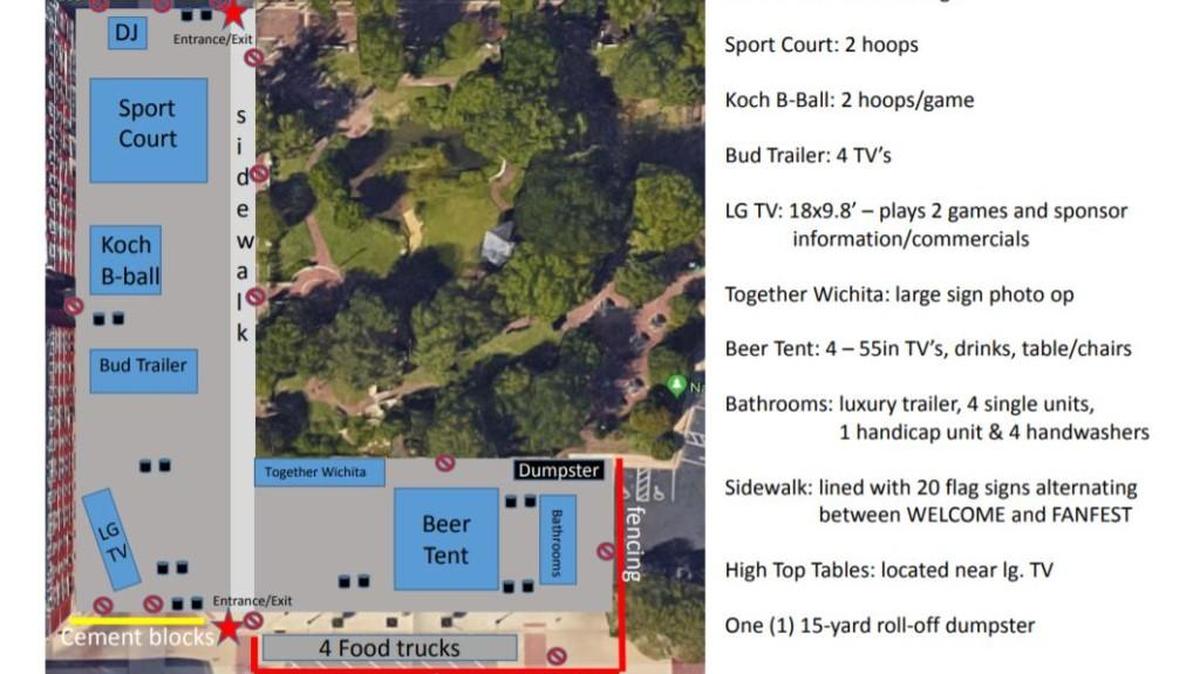 This plan shows the layout for the NCAA basketball Fanfest, scheduled for March 15.