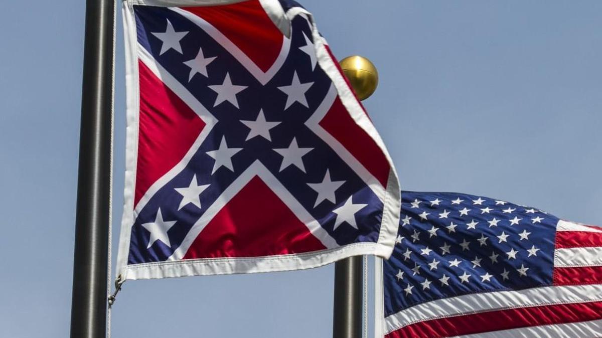 The flag of the Confederate States of America once flew with other flags at Veterans Memorial Park in Wichita. (June 23, 2015)