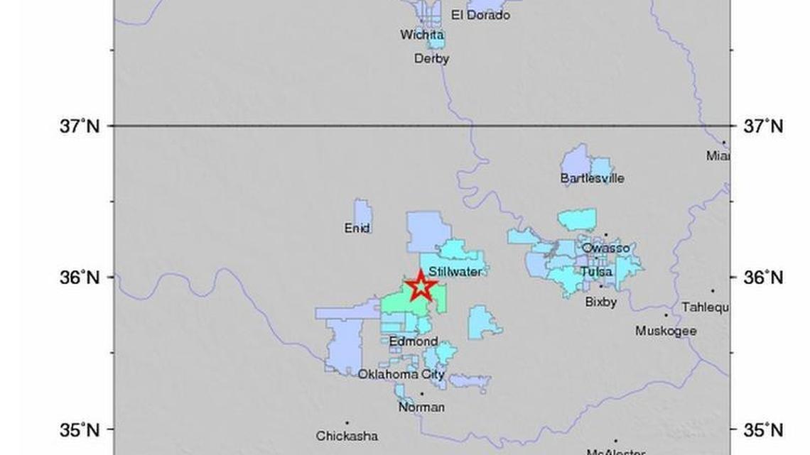 Screenshot of map of Monday earthquake